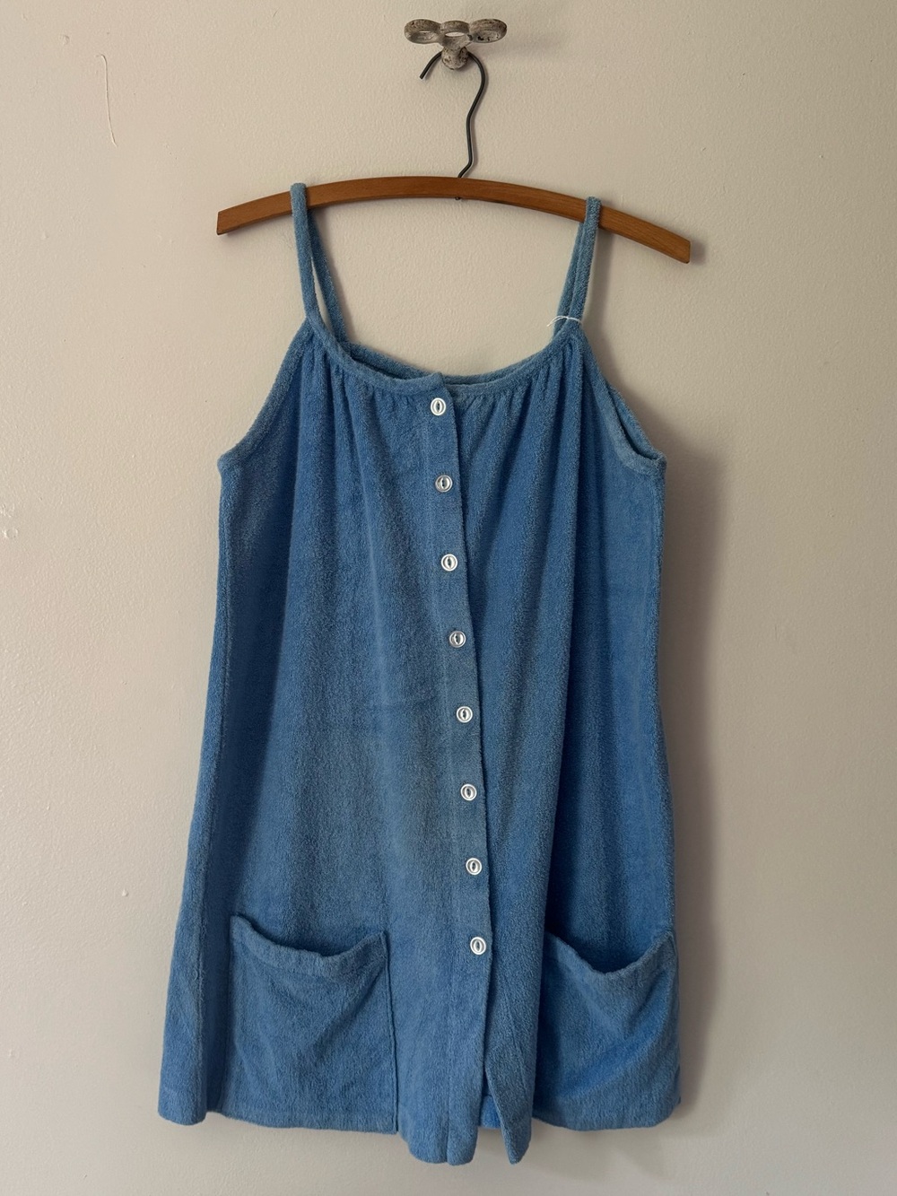 Vintage 1960s Blue Terrycloth  Button Front Tunic Dress or Coverup